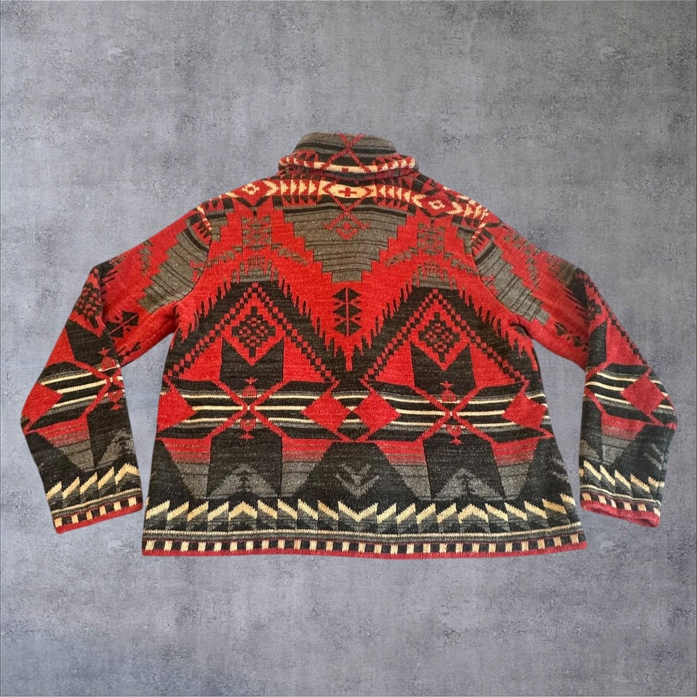 Lauren Ralph Lauren Cardigan Womens XL Red Southwestern Shawl Collar Excellent - Picture 12 of 12
